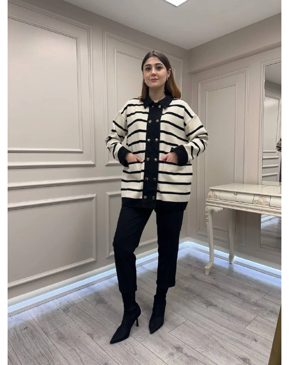 Exquise E26Y06225002 Siyah Krem Gaetan Triko Hırka