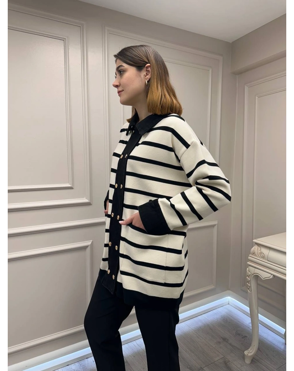 Exquise E26Y06225002 Siyah Krem Gaetan Triko Hırka