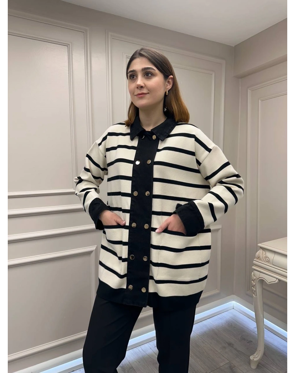 Exquise E26Y06225002 Siyah Krem Gaetan Triko Hırka