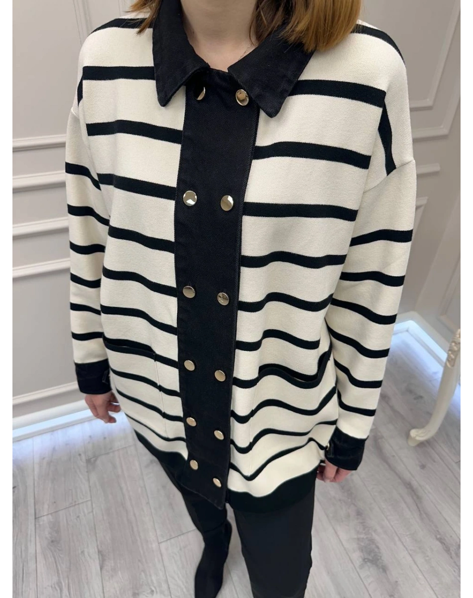 Exquise E26Y06225002 Siyah Krem Gaetan Triko Hırka