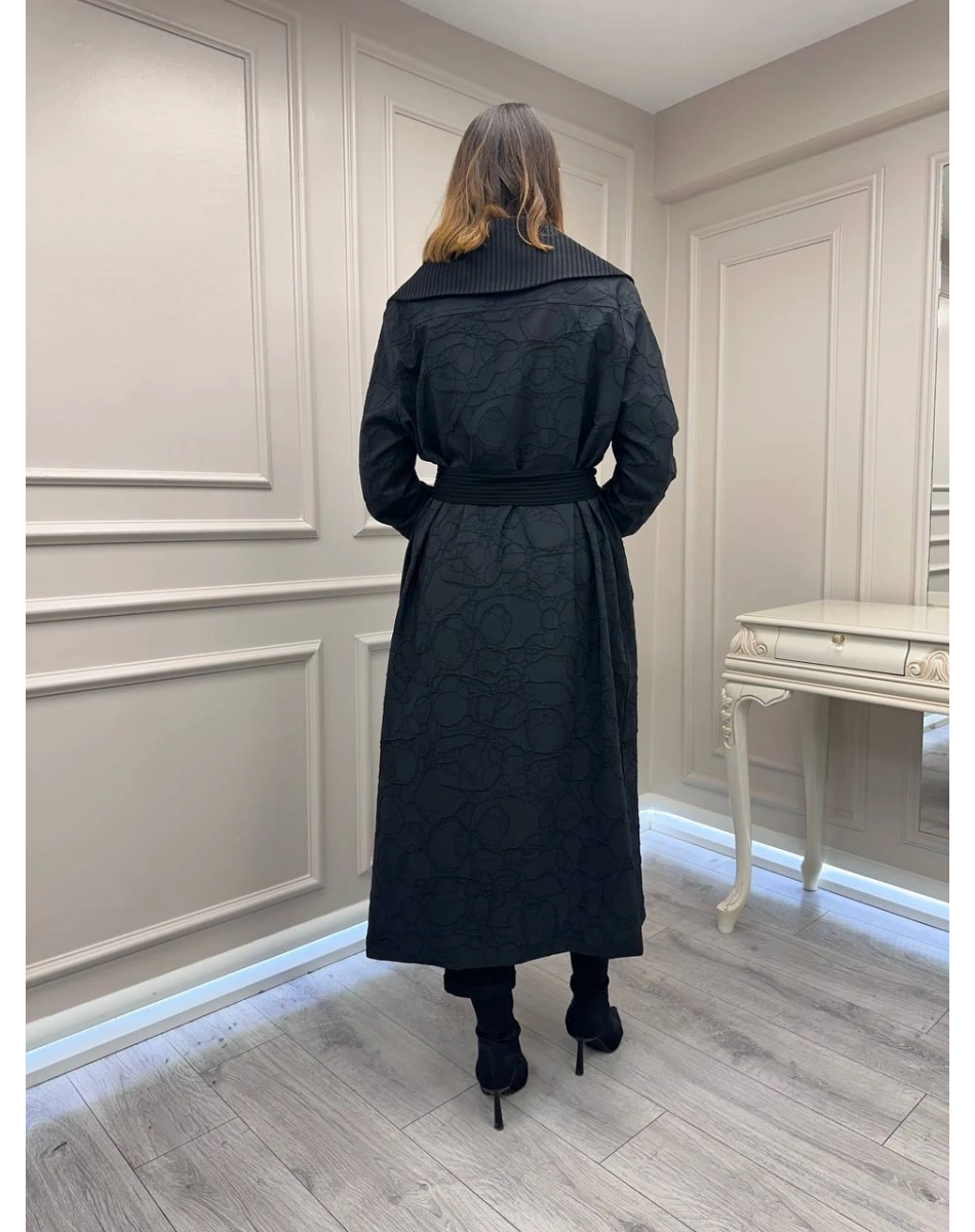 Nuss Triko 26Y6047 Siyah Yanları Yırtmaçlı Kap