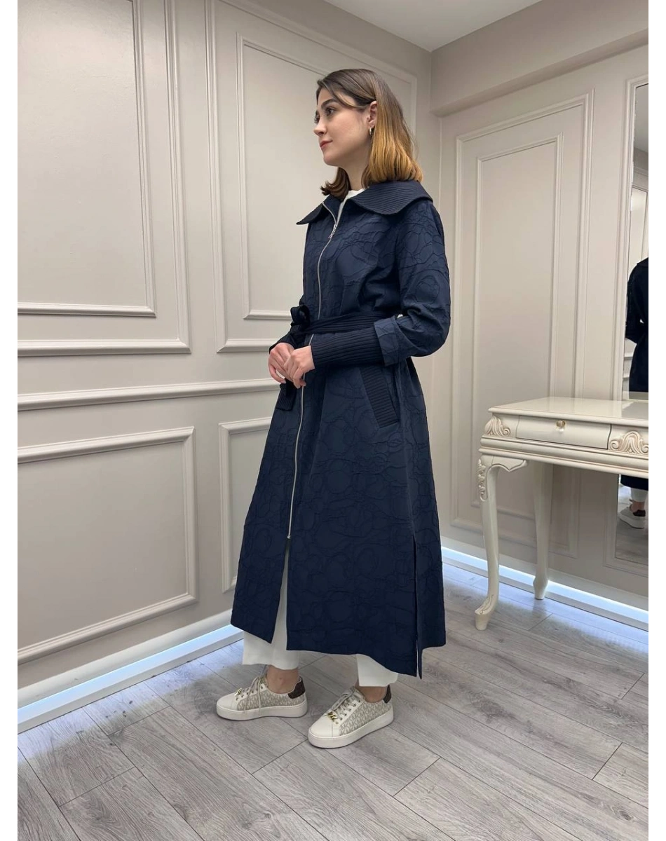 Nuss Triko 26Y6047 Lacivert Yanları Yırtmaçlı Kap