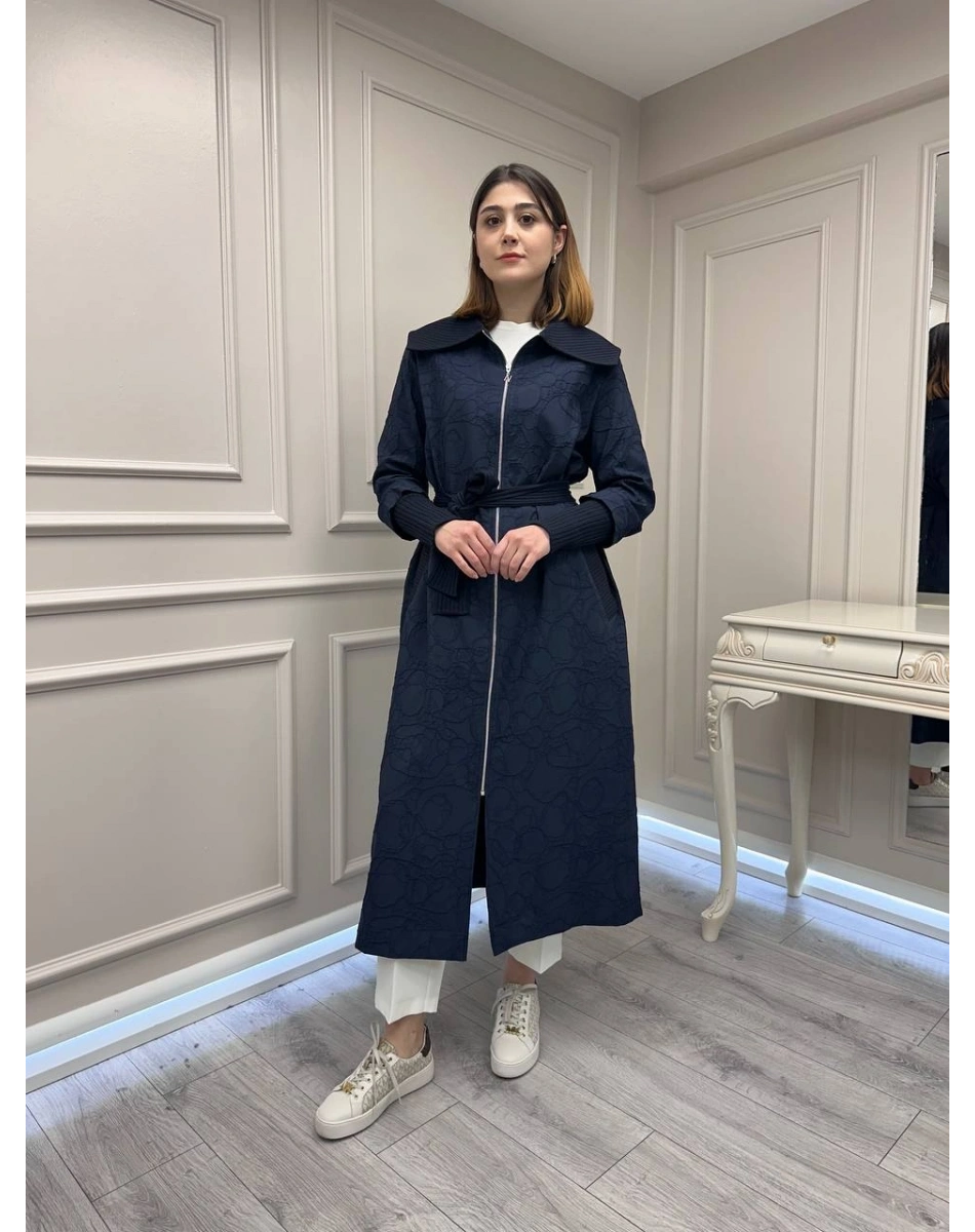 Nuss Triko 26Y6047 Lacivert Yanları Yırtmaçlı Kap