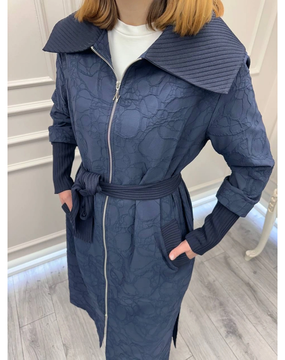 Nuss Triko 26Y6047 Lacivert Yanları Yırtmaçlı Kap