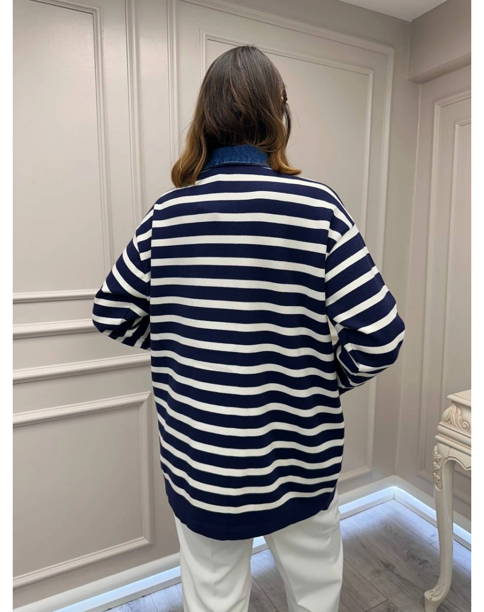 Exquise E26Y06225002 Lacivert Beyaz Gaetan Triko Hırka