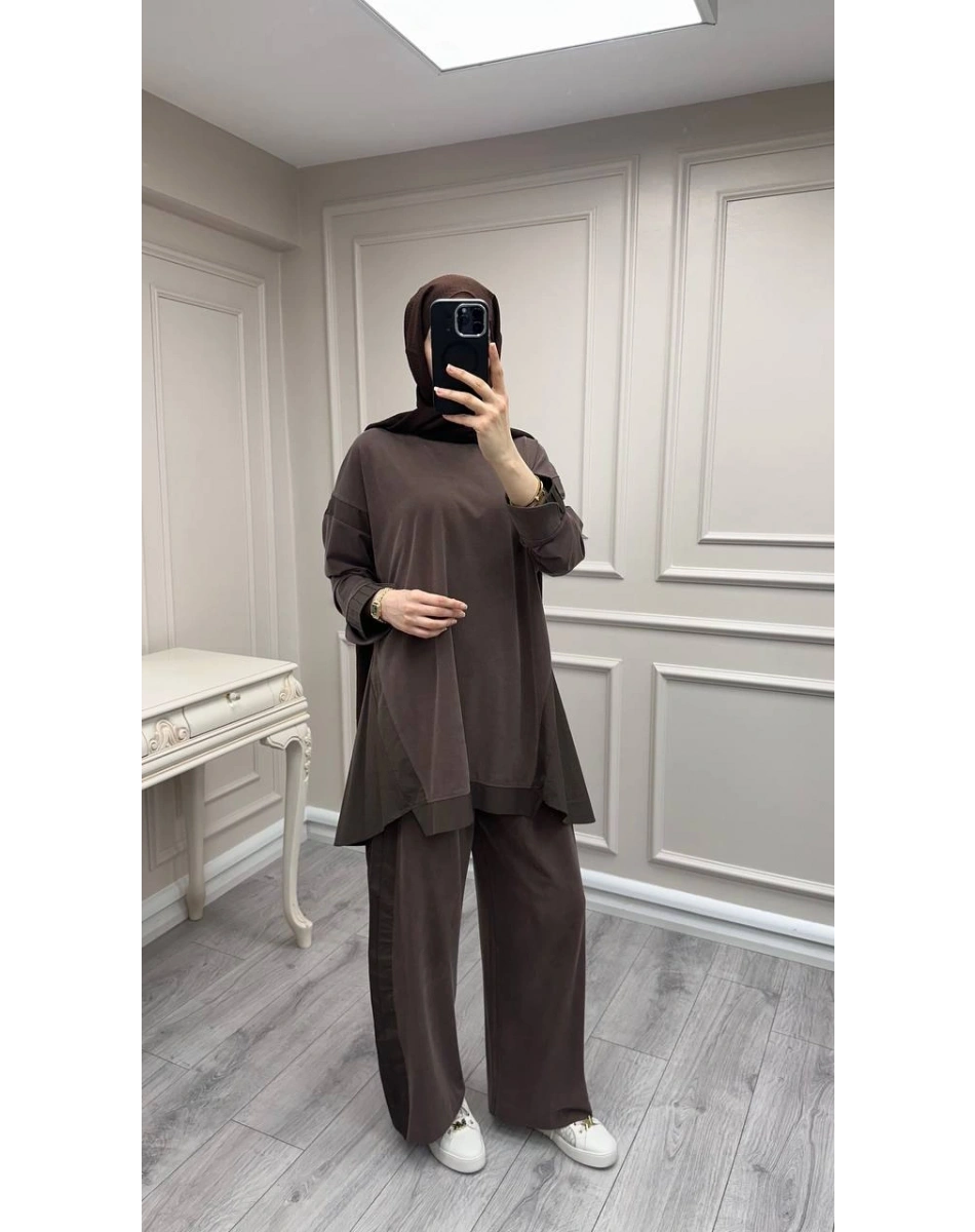 Hilay HLY0126K101.036 Kahve Icon Nervürlü Garni Kumaşlı Takım