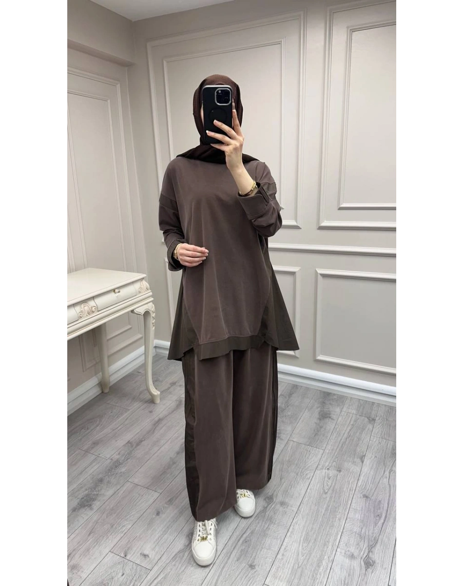 Hilay HLY0126K101.036 Kahve Icon Nervürlü Garni Kumaşlı Takım