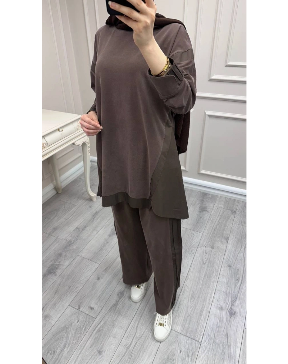 Hilay HLY0126K101.036 Kahve Icon Nervürlü Garni Kumaşlı Takım