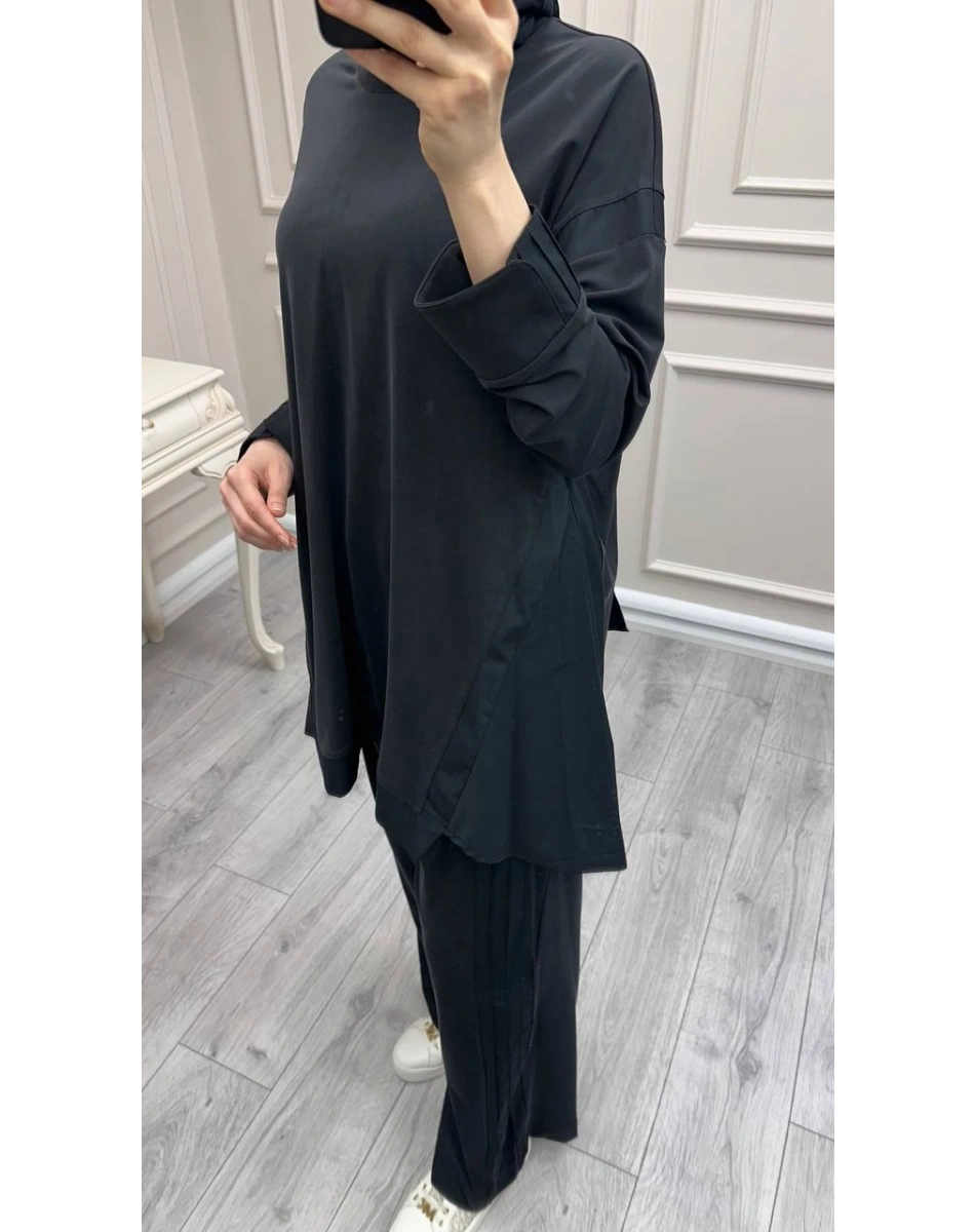 Hilay HLY0126K101.036 Siyah Icon Nervürlü Garni Kumaşlı Takım