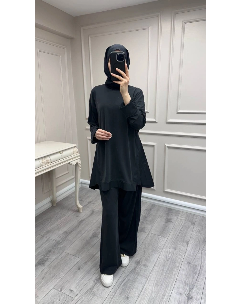 Hilay HLY0126K101.036 Siyah Icon Nervürlü Garni Kumaşlı Takım