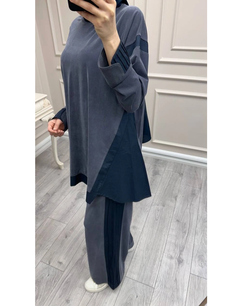 Hilay HLY0126K101.036 Lacivert Icon Nervürlü Garni Kumaşlı Takım