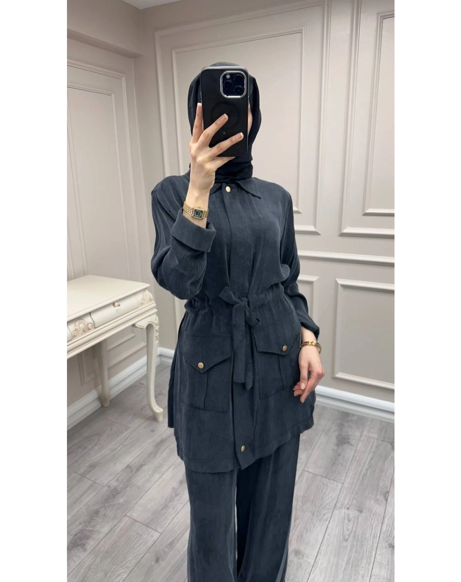 Hilay HLY0126K101.057 Siyah Siena Beli Bağlamalı Cepli Takım