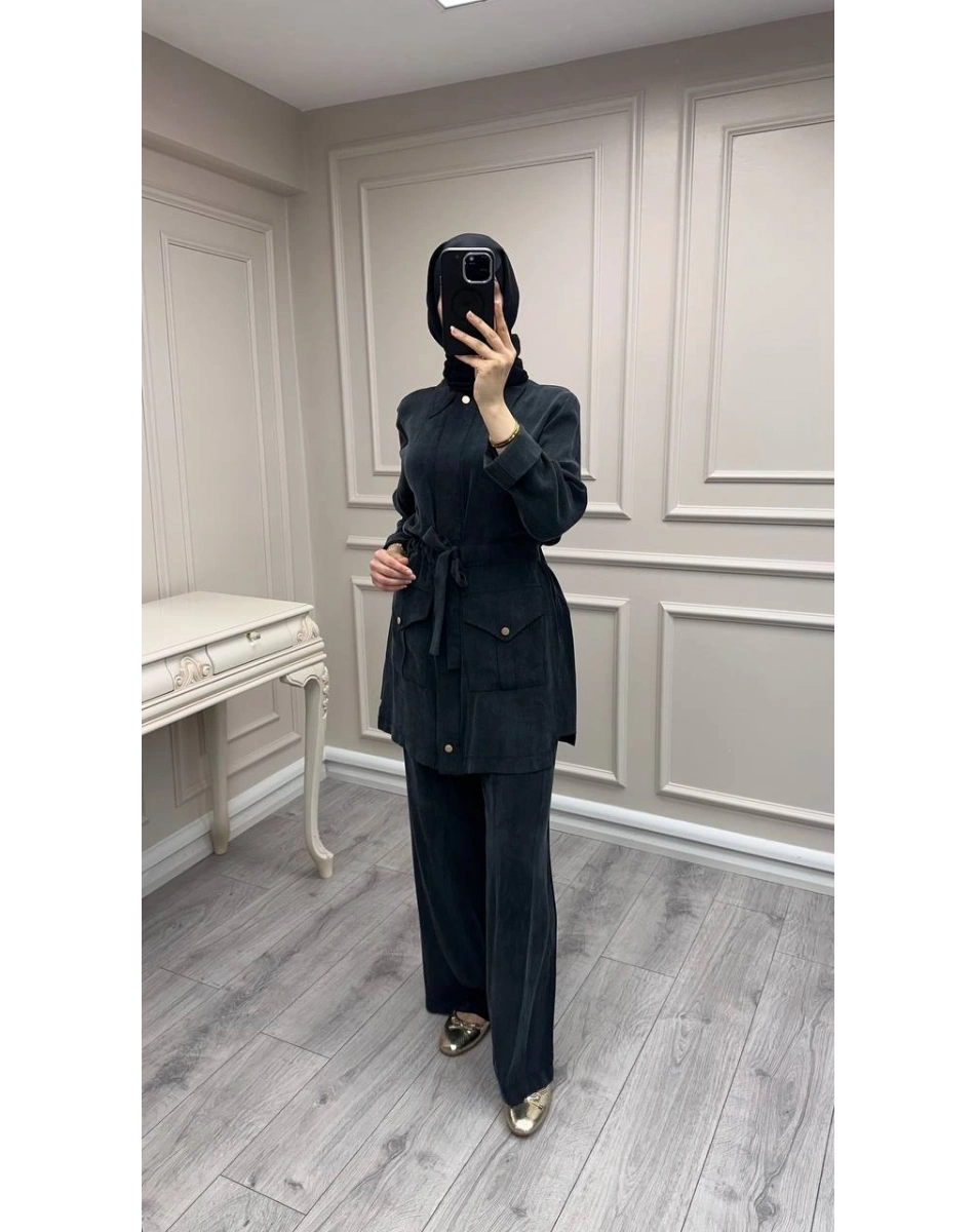 Hilay HLY0126K101.057 Siyah Siena Beli Bağlamalı Cepli Takım