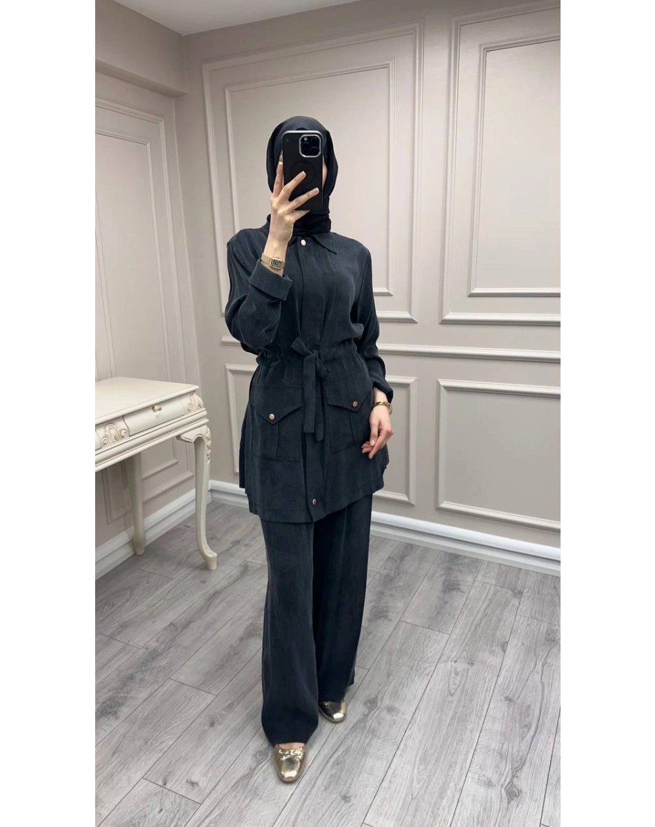Hilay HLY0126K101.057 Siyah Siena Beli Bağlamalı Cepli Takım