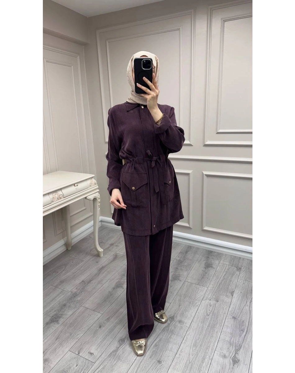 Hilay HLY0126K101.057 Mürdüm Siena Beli Bağlamalı Cepli Takım