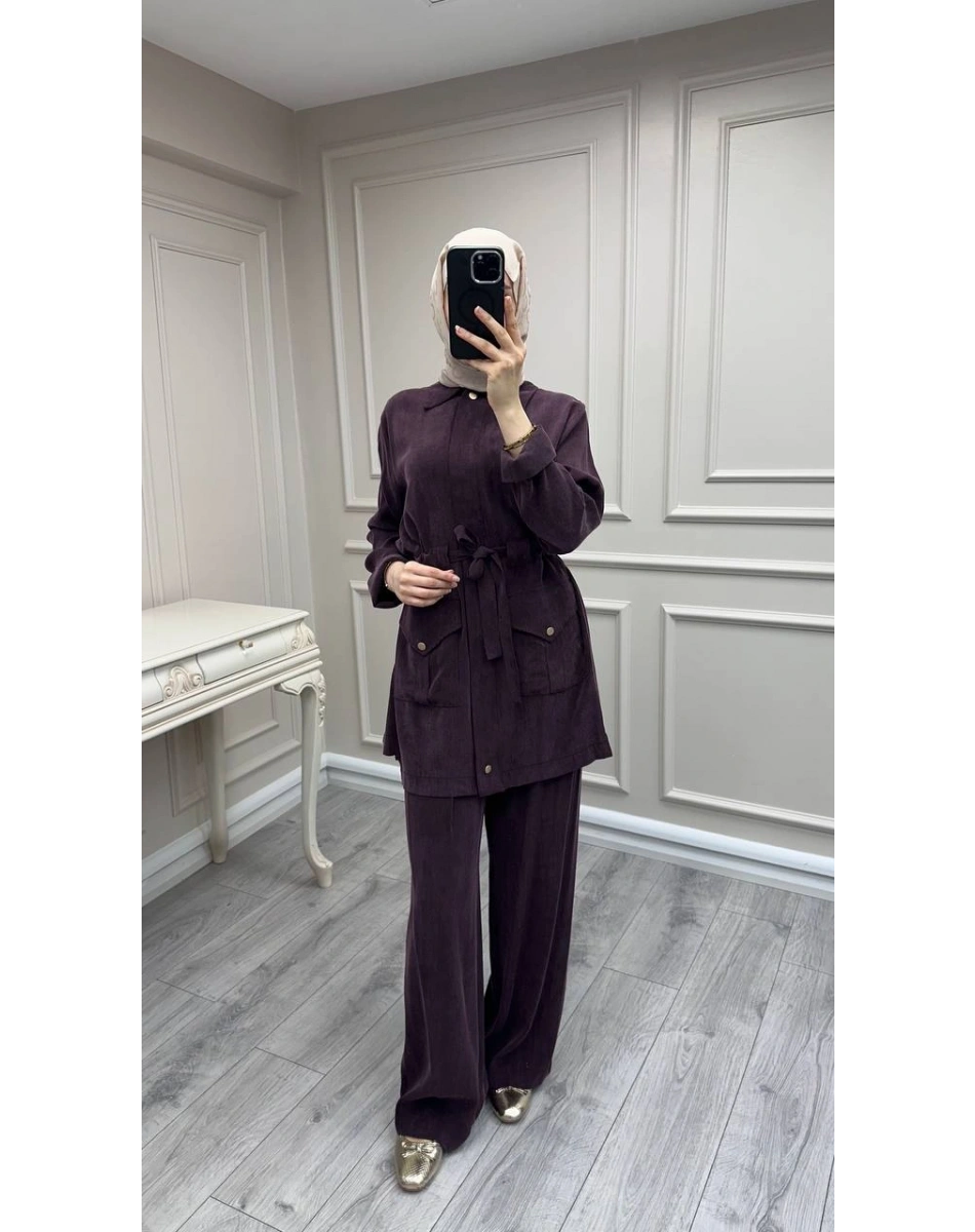 Hilay HLY0126K101.057 Mürdüm Siena Beli Bağlamalı Cepli Takım