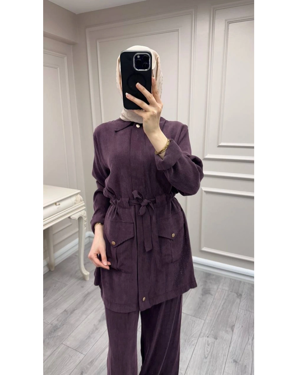 Hilay HLY0126K101.057 Mürdüm Siena Beli Bağlamalı Cepli Takım