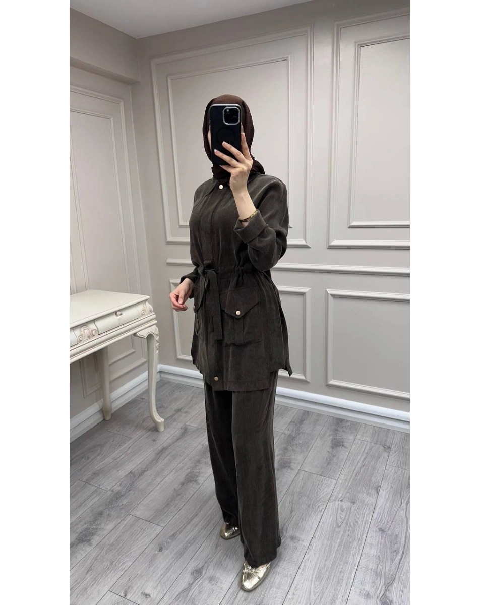 Hilay HLY0126K101.057 Kahve Siena Beli Bağlamalı Cepli Takım