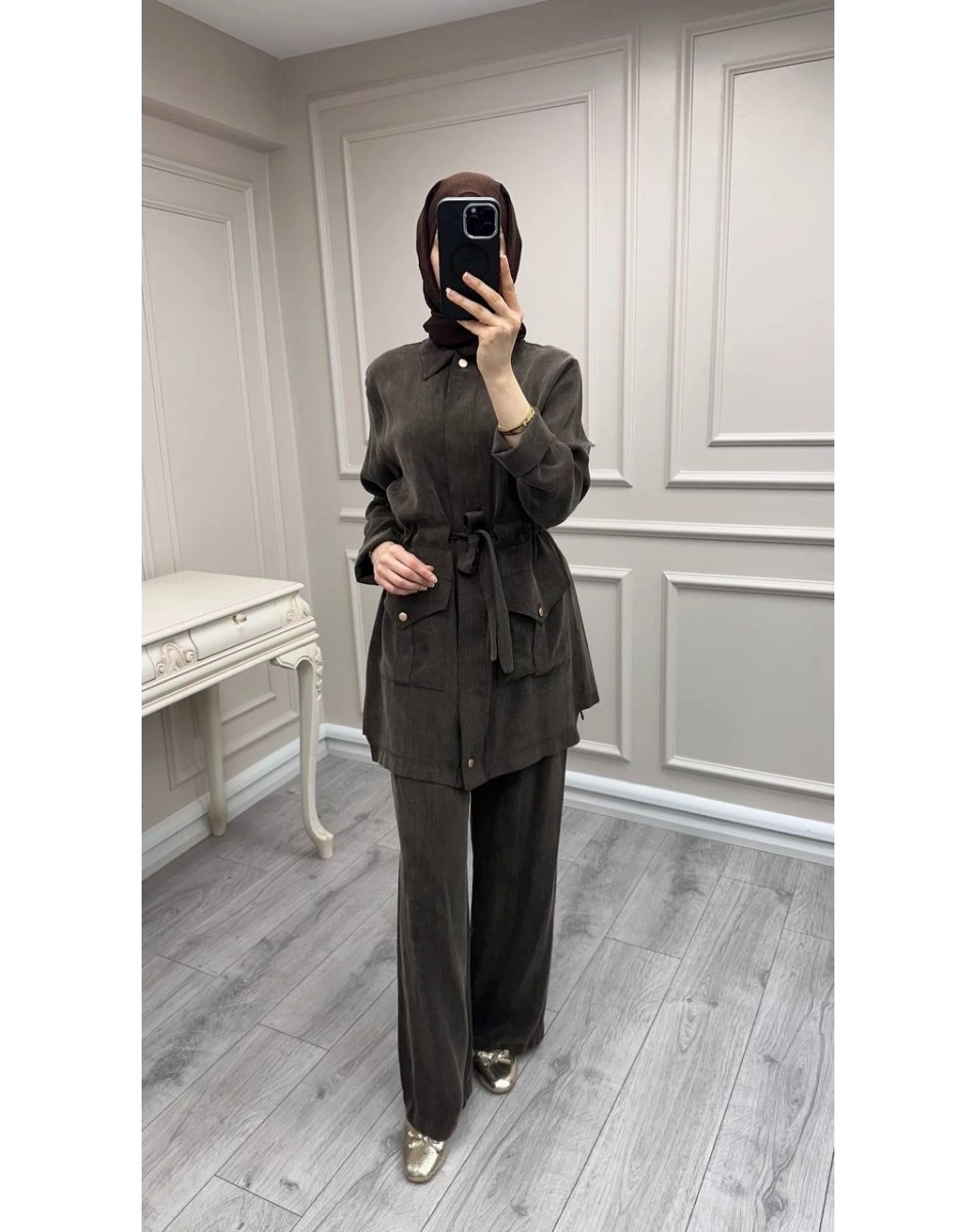 Hilay HLY0126K101.057 Kahve Siena Beli Bağlamalı Cepli Takım