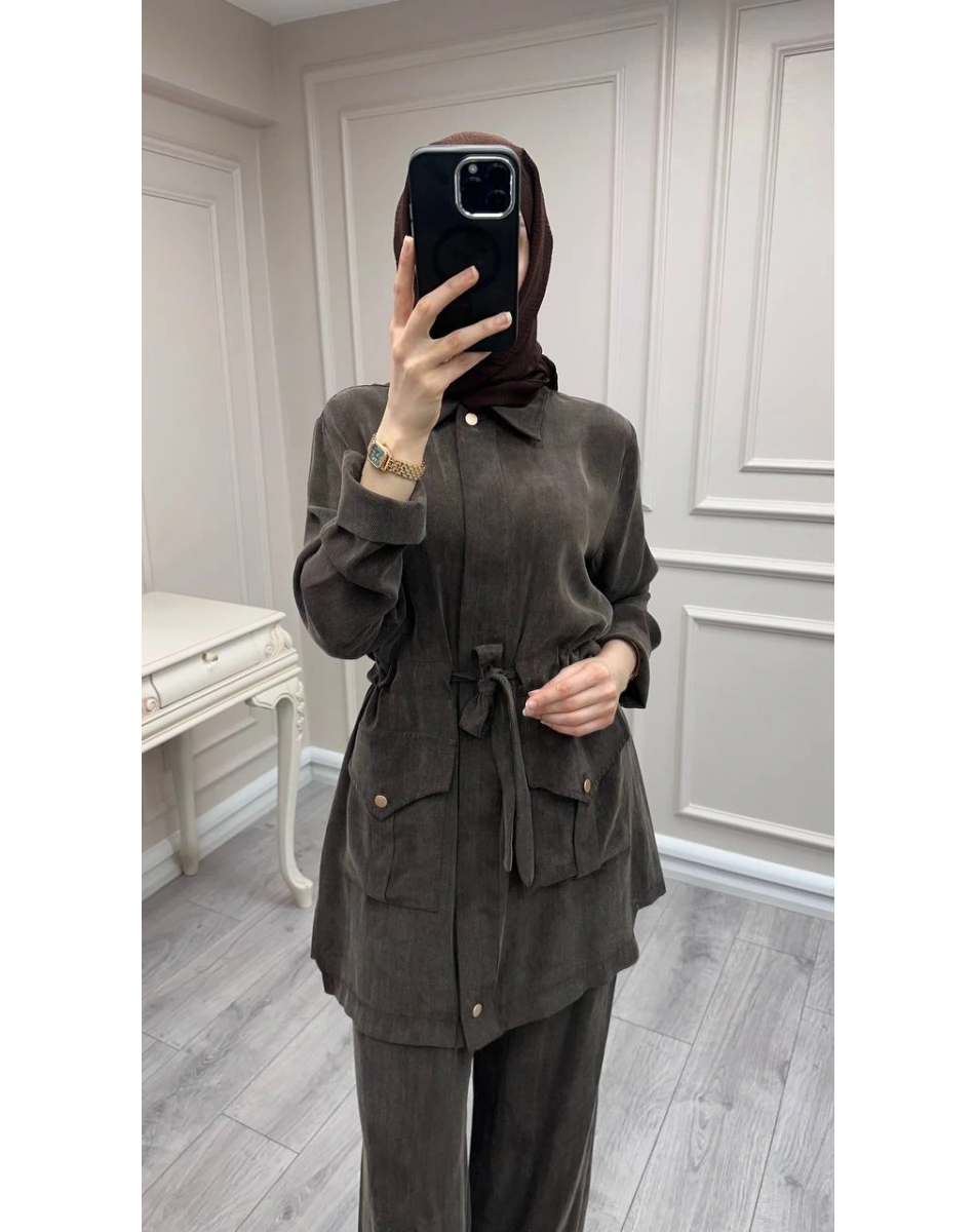 Hilay HLY0126K101.057 Kahve Siena Beli Bağlamalı Cepli Takım