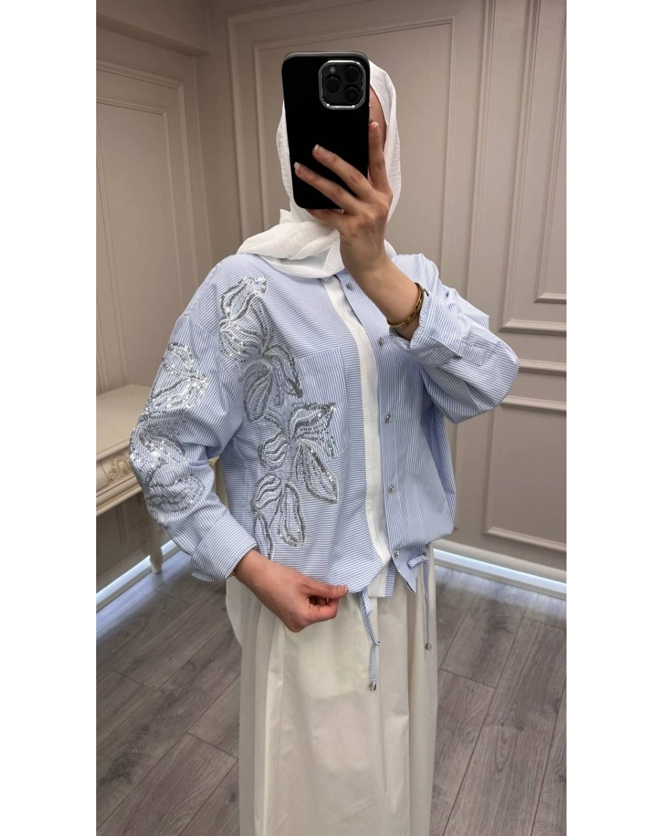 Ghisa 3610T4317 Mavi İşleme Detaylı Tunik