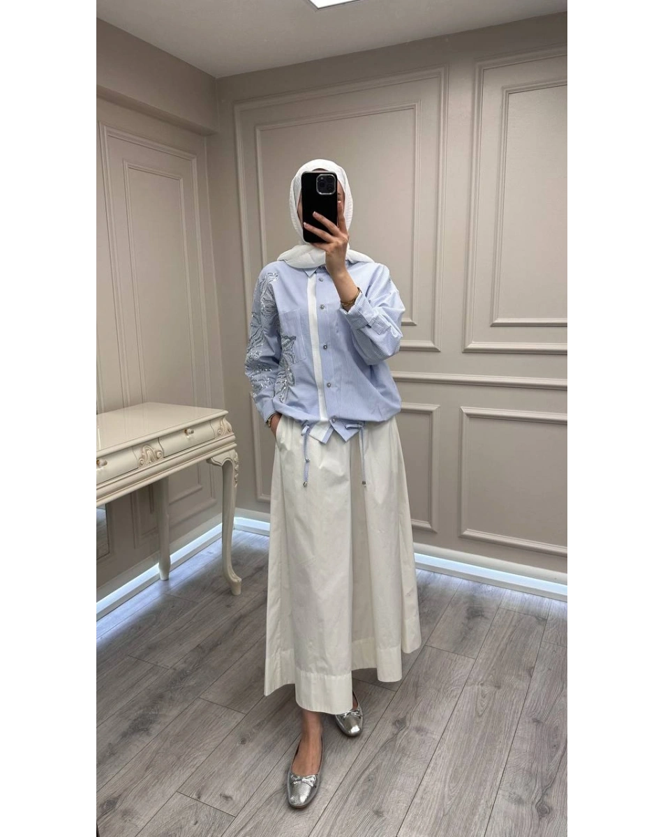 Ghisa 3610T4317 Mavi İşleme Detaylı Tunik