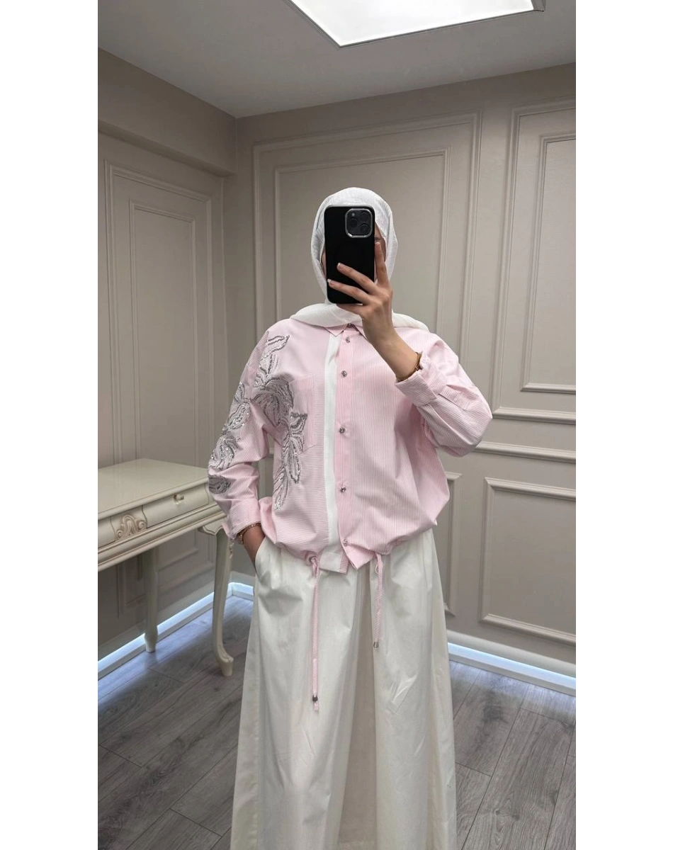 Ghisa 3610T4317 Pembe İşleme Detaylı Tunik