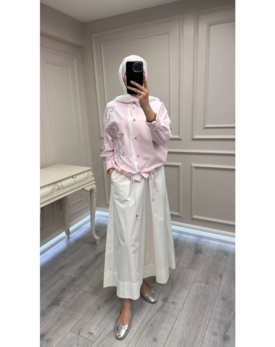 Ghisa 3610T4317 Pembe İşleme Detaylı Tunik