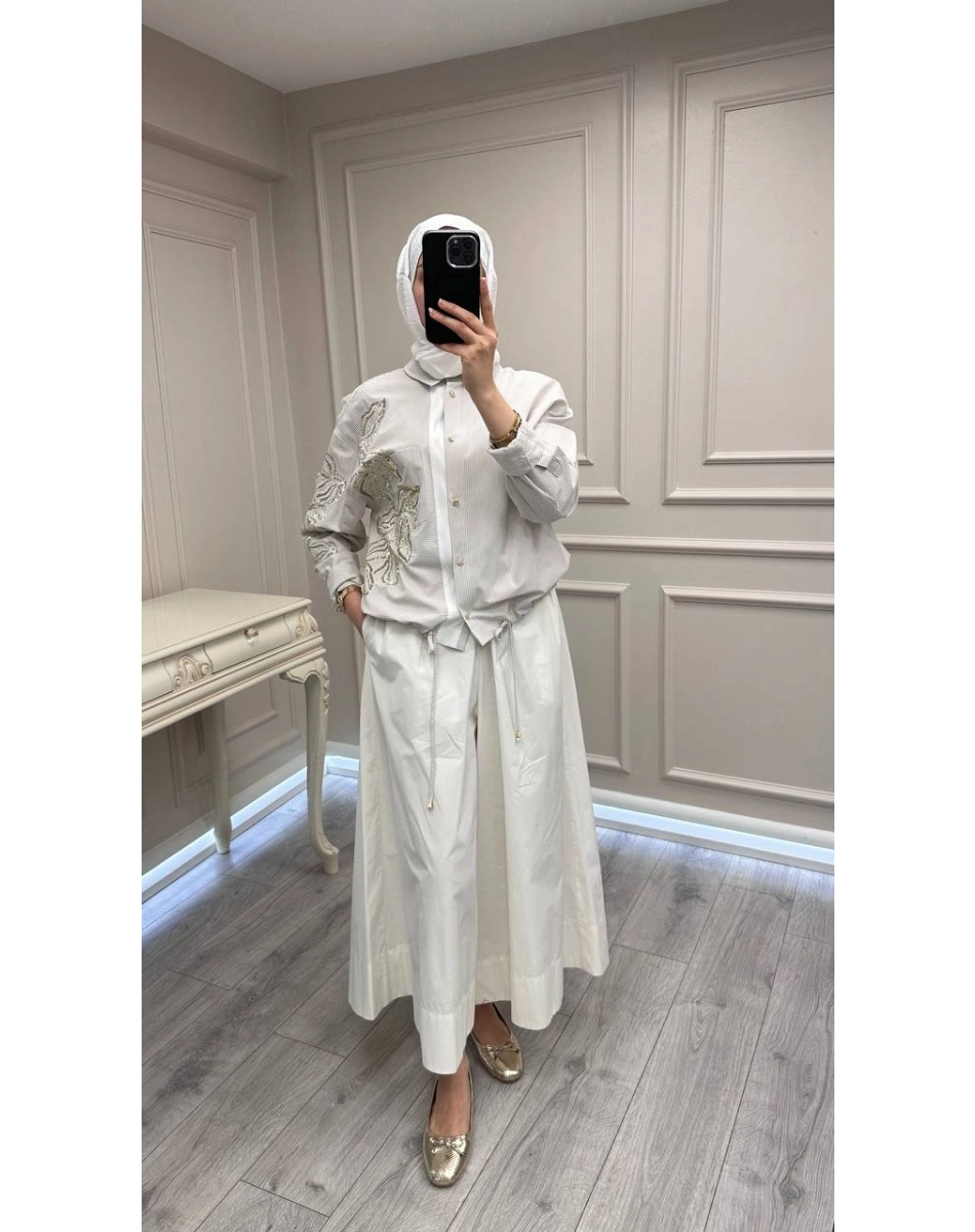 Ghisa 3610T4317 Bej İşleme Detaylı Tunik