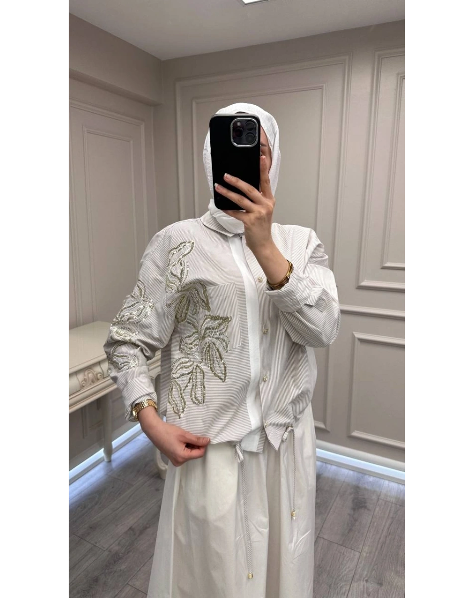 Ghisa 3610T4317 Bej İşleme Detaylı Tunik