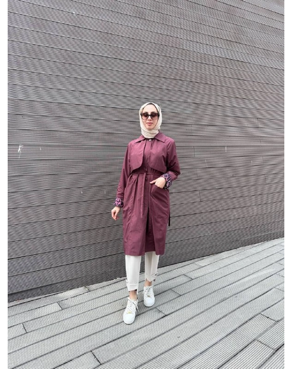 Trenç 3723 Bordo Yaka Detaylı Kap