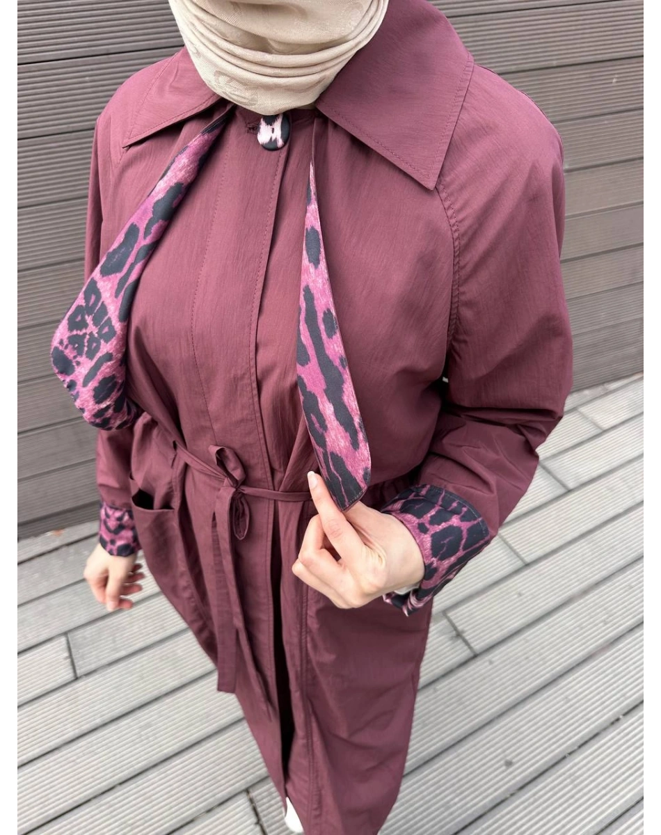 Trenç 3723 Bordo Yaka Detaylı Kap