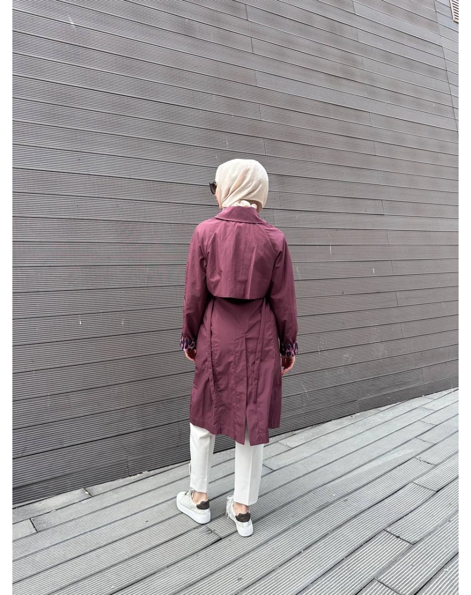 Trenç 3723 Bordo Yaka Detaylı Kap