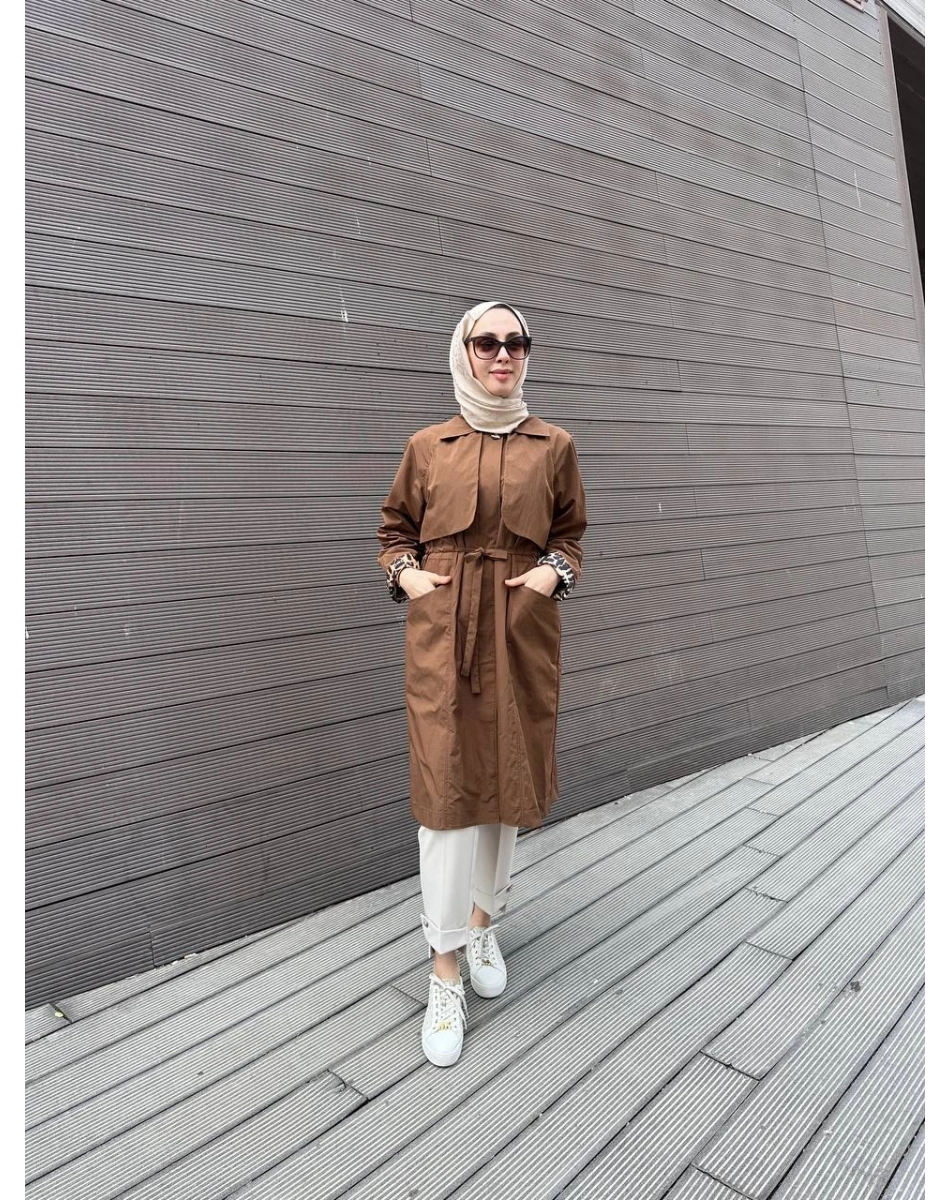 Trenç 3723 Kahve Yaka Detaylı Kap