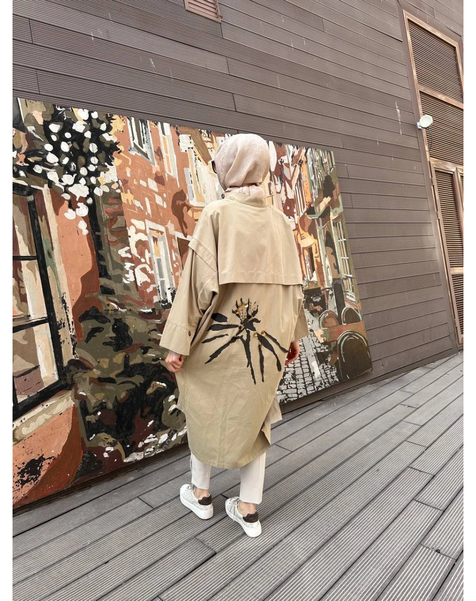 Trenç 3644 Vizon Baskı ve Taş İşleme Detaylı Kap