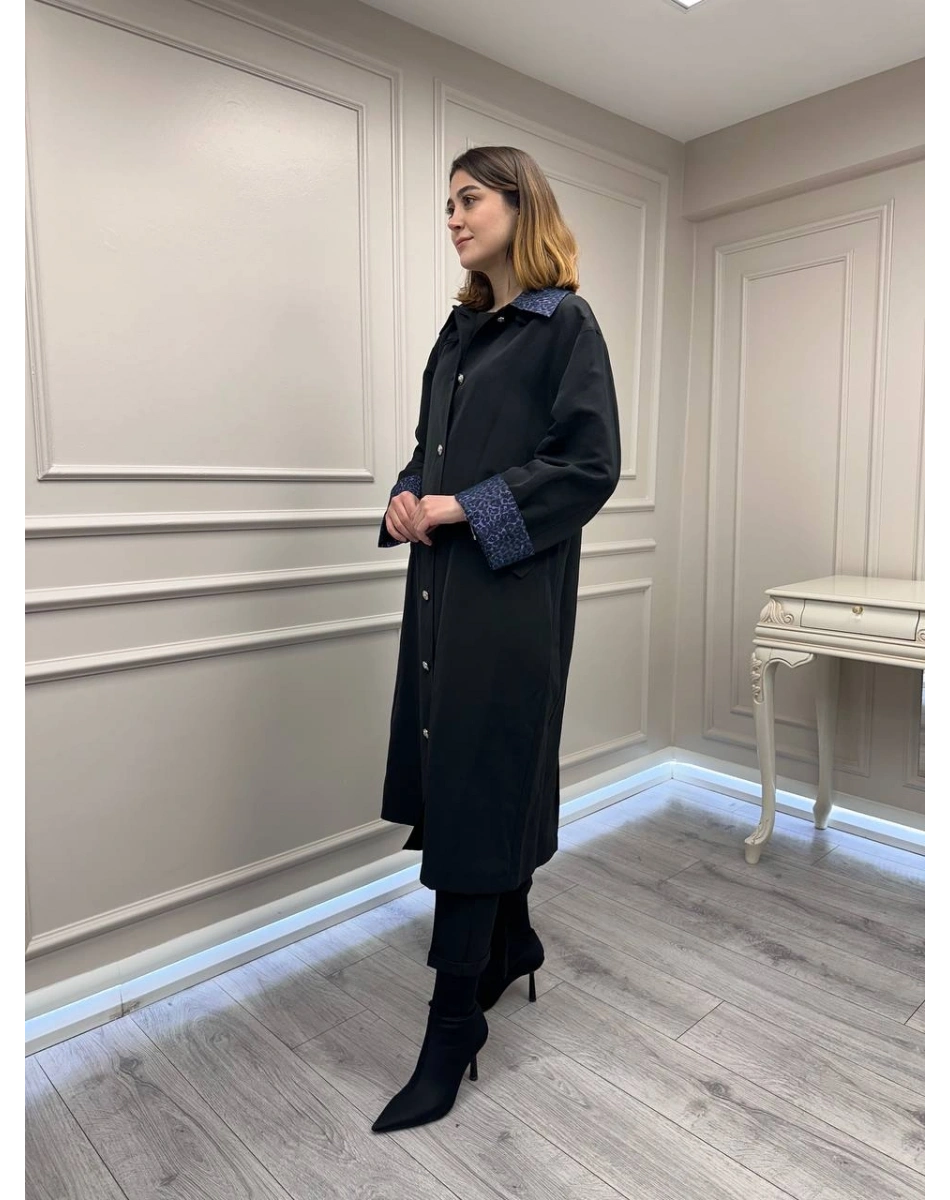 Ghisa 3610T2700 Siyah Bilek Ve Yaka Detaylı Trenç
