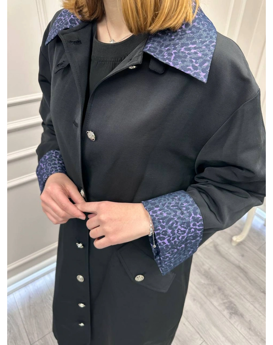 Ghisa 3610T2700 Siyah Bilek Ve Yaka Detaylı Trenç