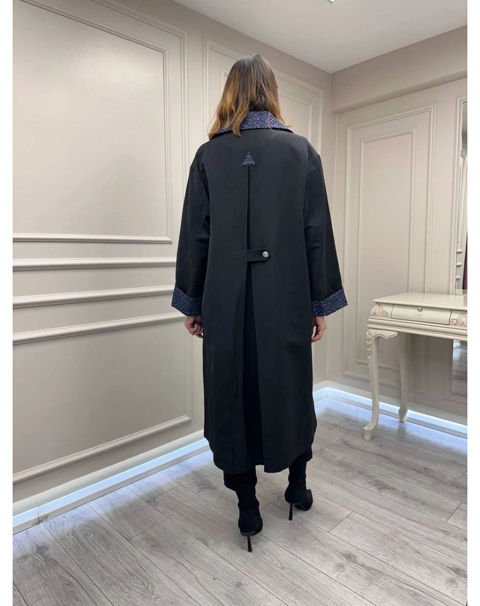 Ghisa 3610T2700 Siyah Bilek Ve Yaka Detaylı Trenç