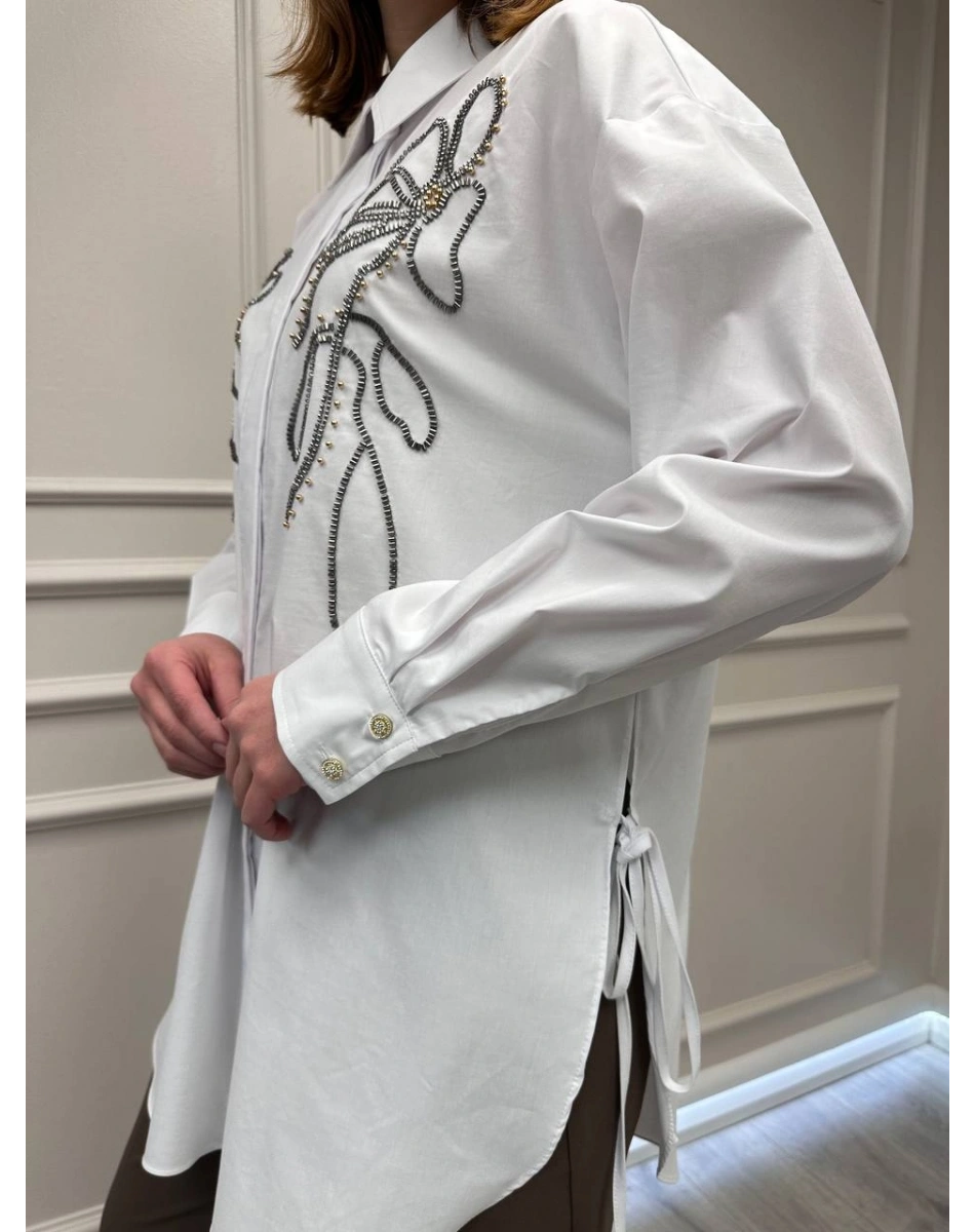 Ghisa 3610T4170B Beyaz Taş İşlemeli Tunik