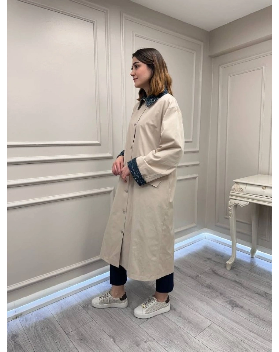 Ghisa 3610T2700 Bej Bilek Ve Yaka Detaylı Trenç