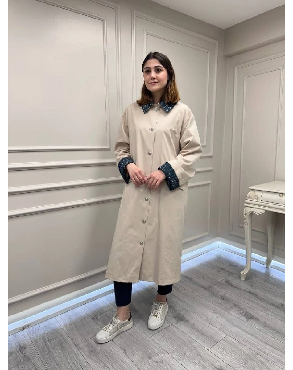 Ghisa 3610T2700 Bej Bilek Ve Yaka Detaylı Trenç
