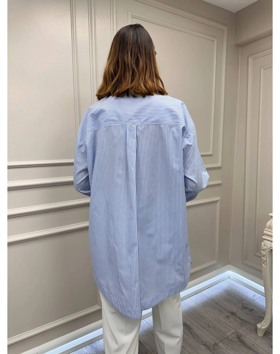 Ghisa 3610T4318 Mavi Çizgi Ve İnci Detaylı Tunik