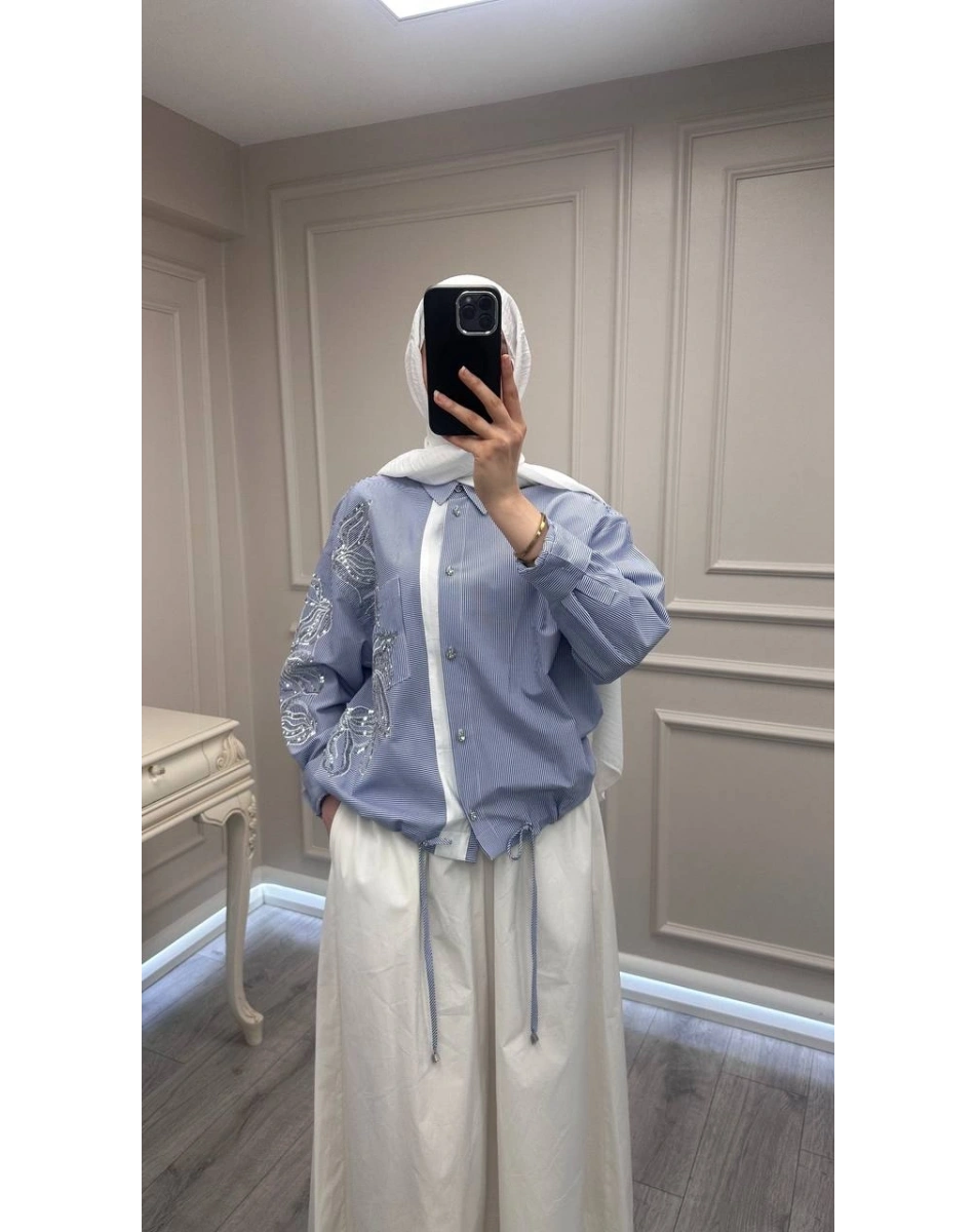 Ghisa 3610T4317 Lacivert İşleme Detaylı Tunik