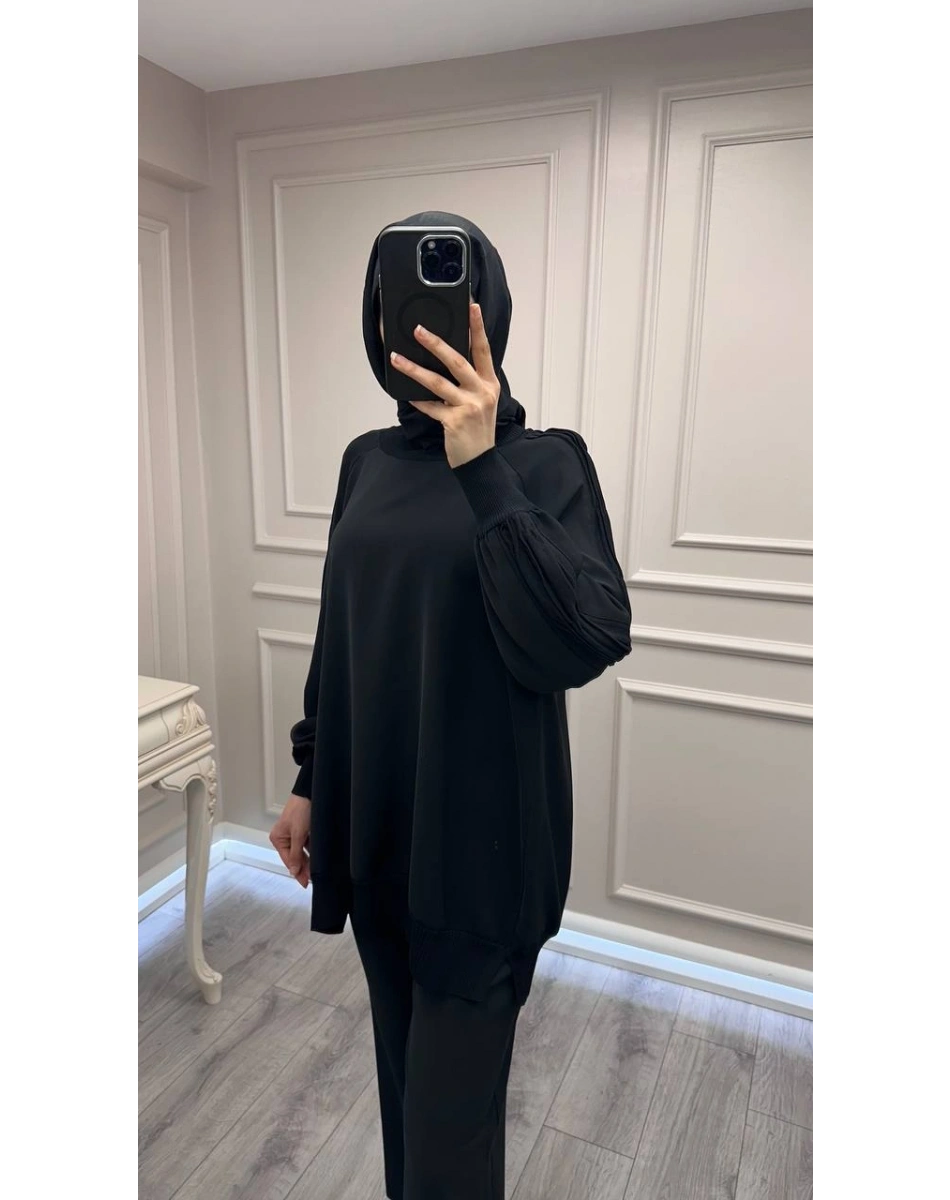 Ghisa 3630T4321 Siyah Kolları Merserize Detaylı Tunik