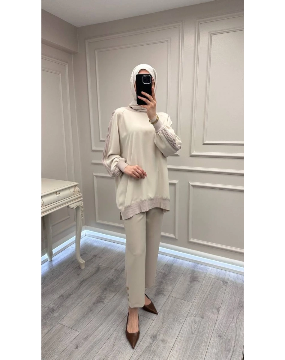 Ghisa 3630T4321 Taş Kolları Merserize Detaylı Tunik