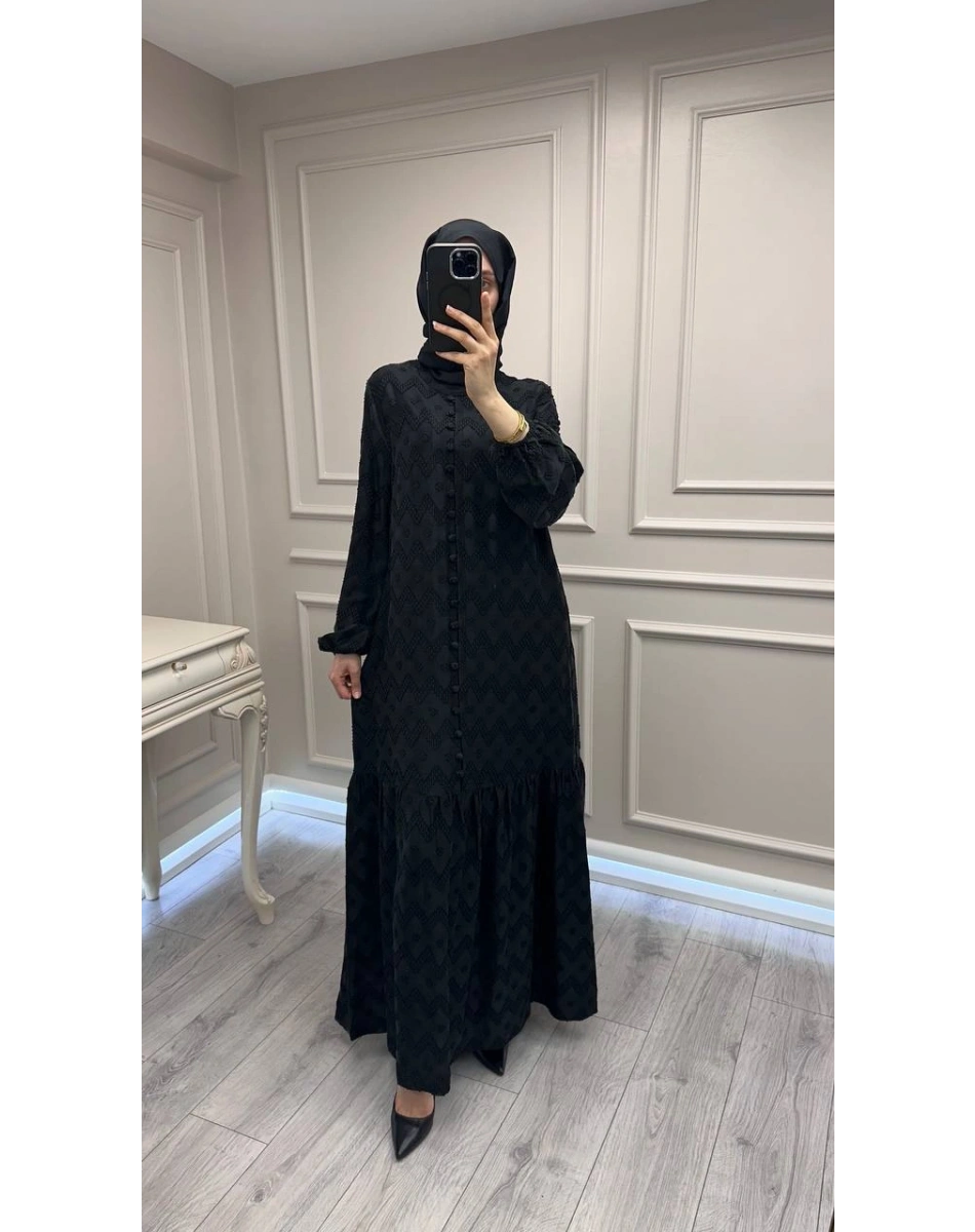 Nuss Triko 26Y2026 Siyah Önü Düğme Detaylı Elbise