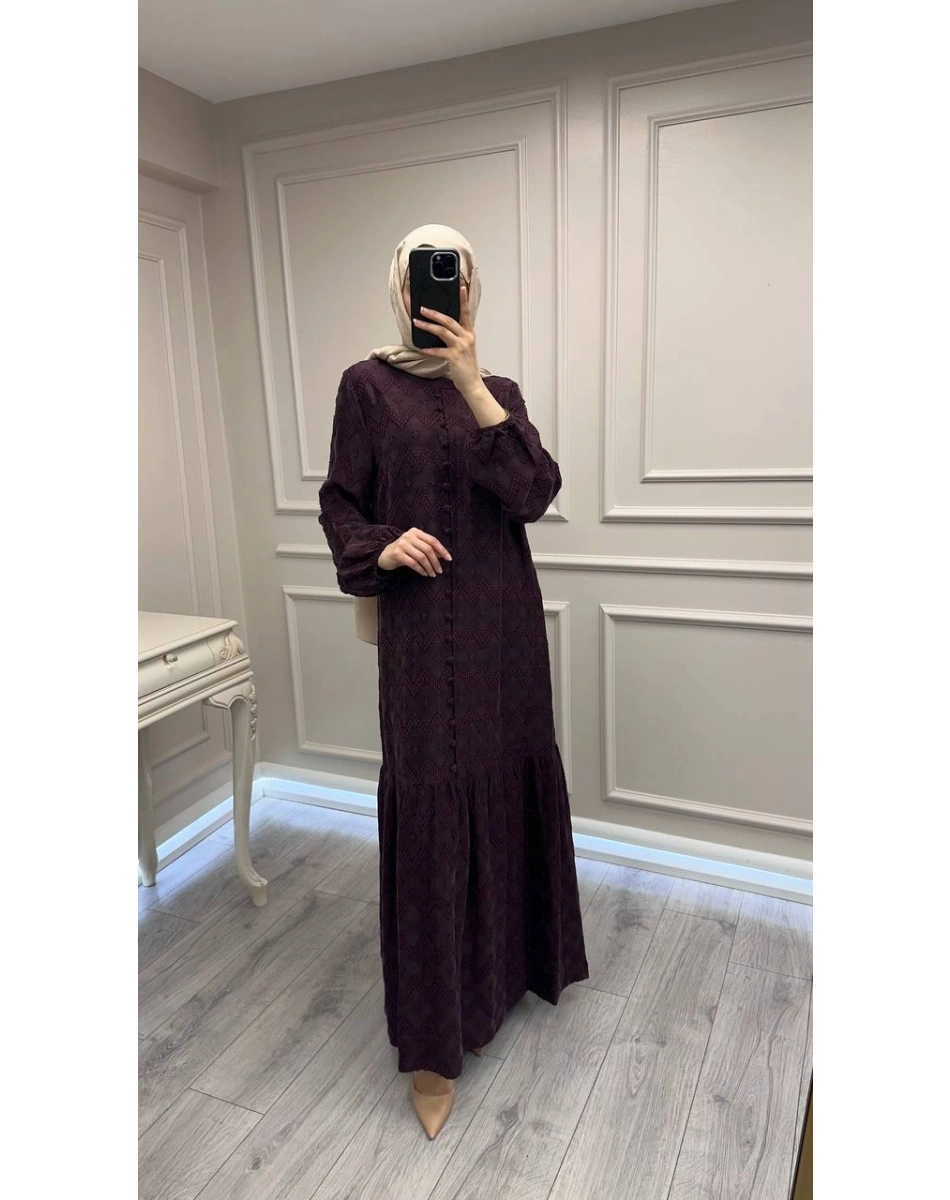 Nuss Triko 26Y2026 Bordo Önü Düğme Detaylı Elbise