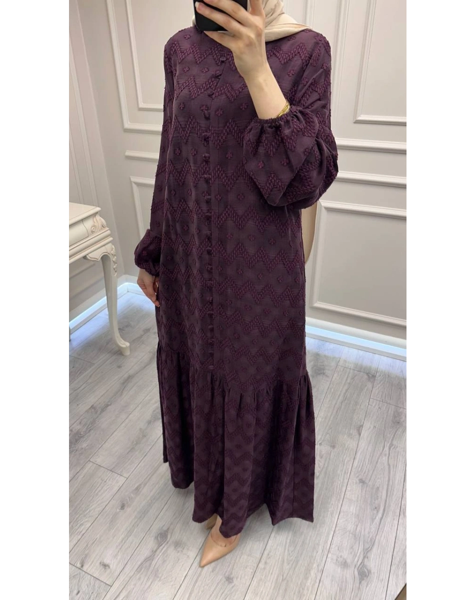 Nuss Triko 26Y2026 Bordo Önü Düğme Detaylı Elbise