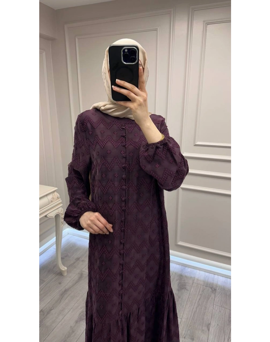 Nuss Triko 26Y2026 Bordo Önü Düğme Detaylı Elbise