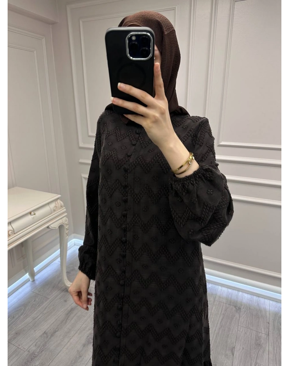 Nuss Triko 26Y2026 Kahve Önü Düğme Detaylı Elbise